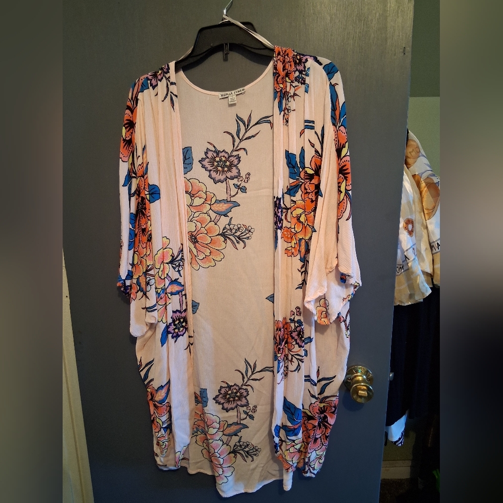 Moral Fiber Floral Open-Front Kimono in Pink and Blue